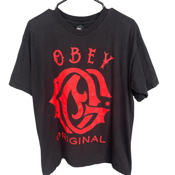 Obey Other - Obey Shirt Mens Large Black Red Logo Short Sleeve Streetwear